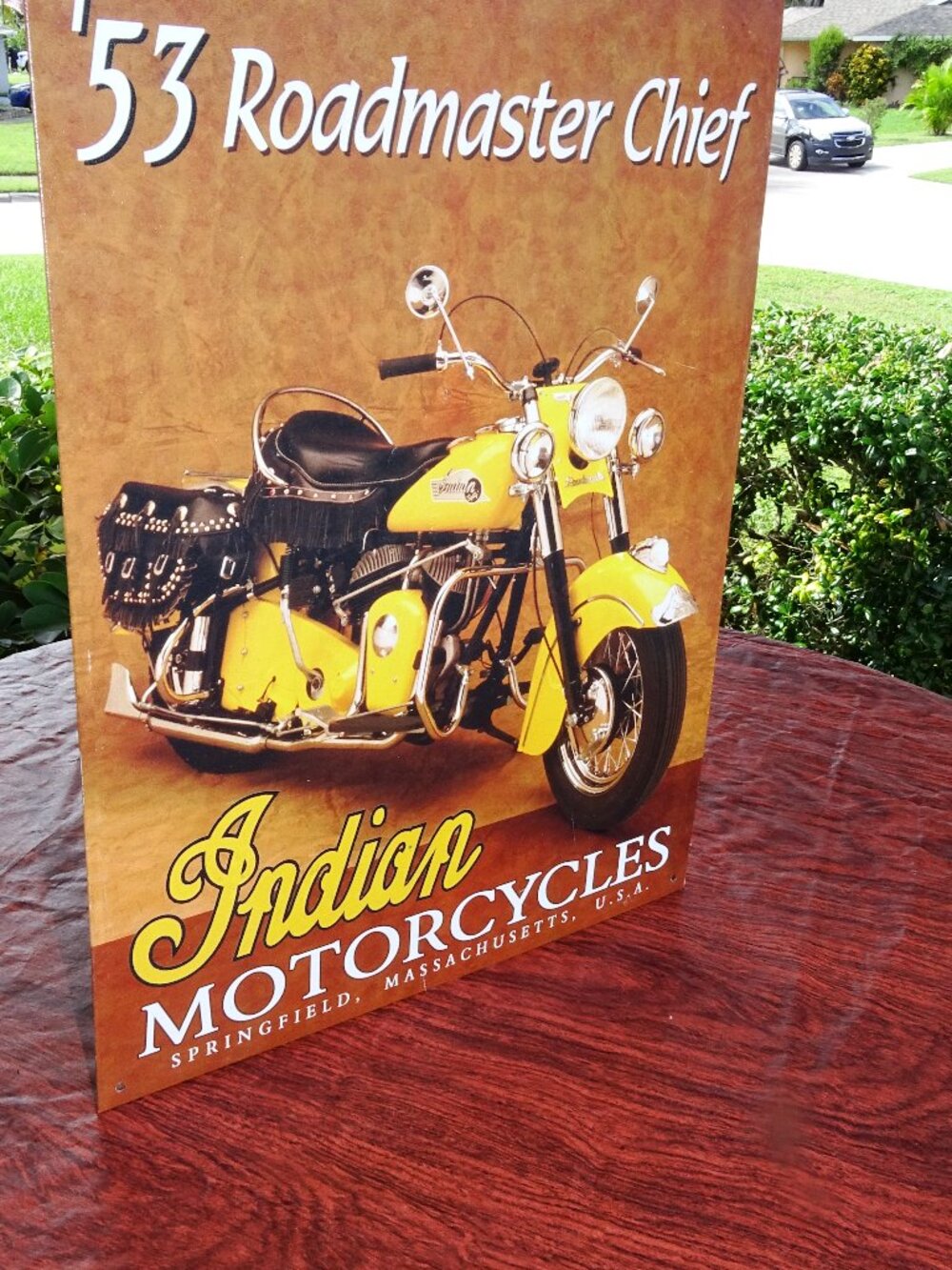 53 Roadmaster Chief Indian Motorcycles Advertising Tin 16" x 12"